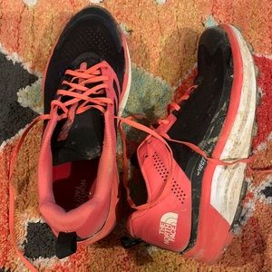Northface Vectiv trail running shoe. 27 miles on them. Great shoe.